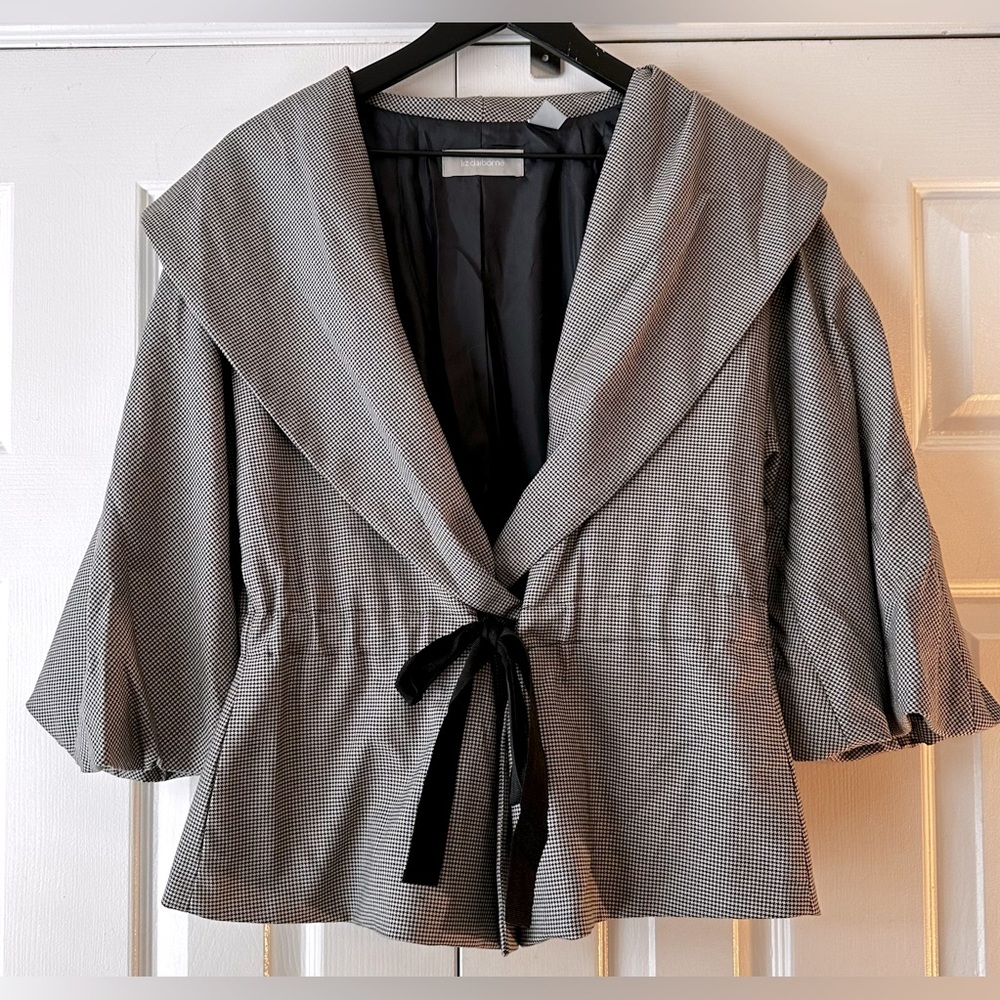 Liz Claiborne 3/4 sleeve blazer in black and white houndstooth